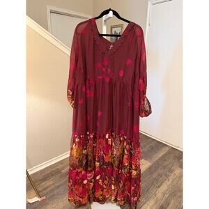AMA York Collection Maxi Floral Burgundy Dress 22/24 NWT